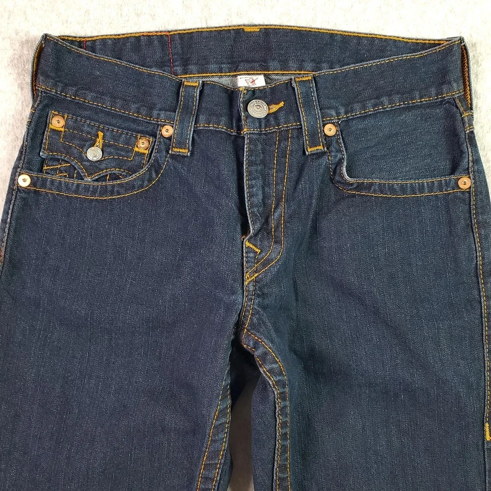 True Religion Jeans Mens 31X29 Blue Section Straight Flap Pocket Contrast Stitch
